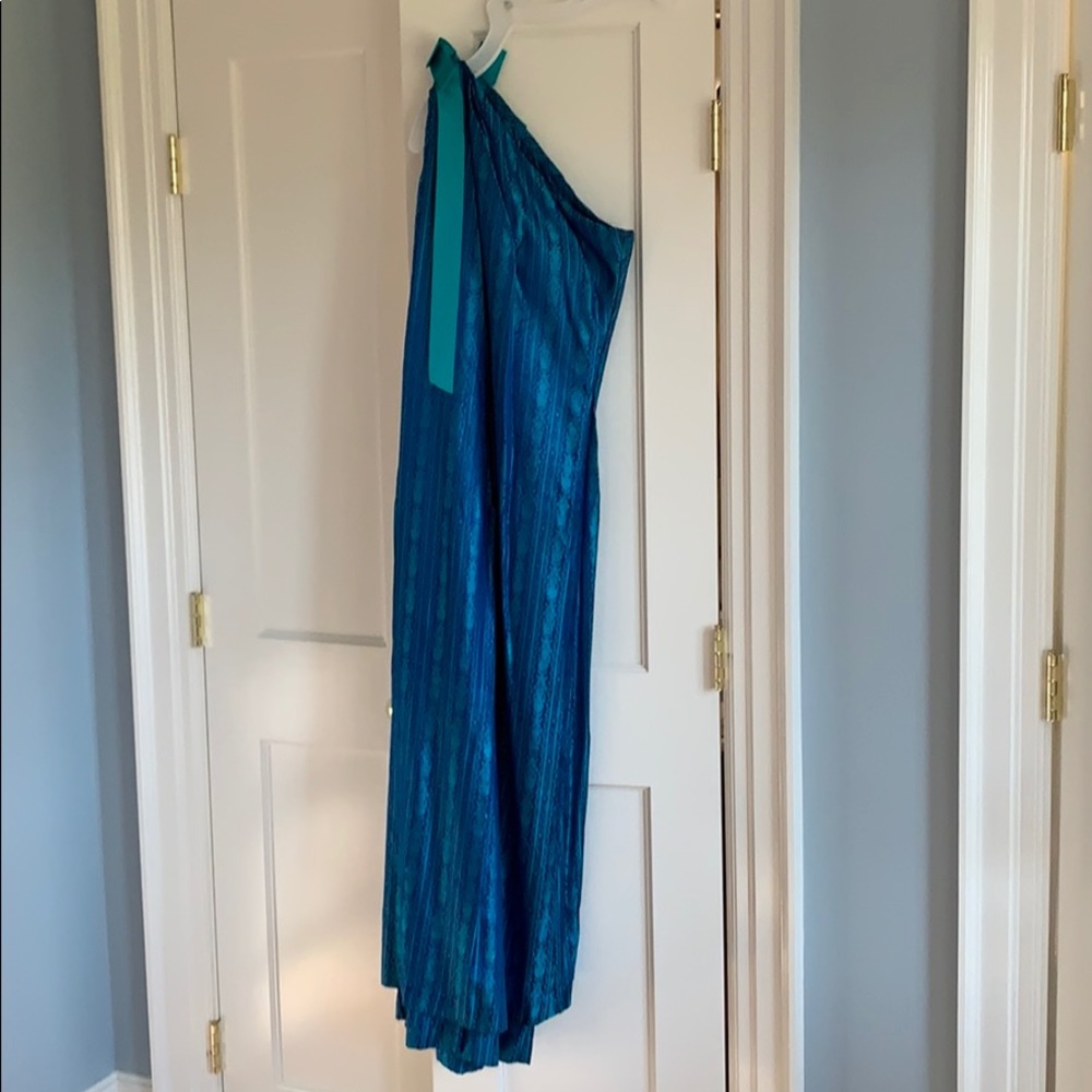 Vintage blue: green silk long evening gown